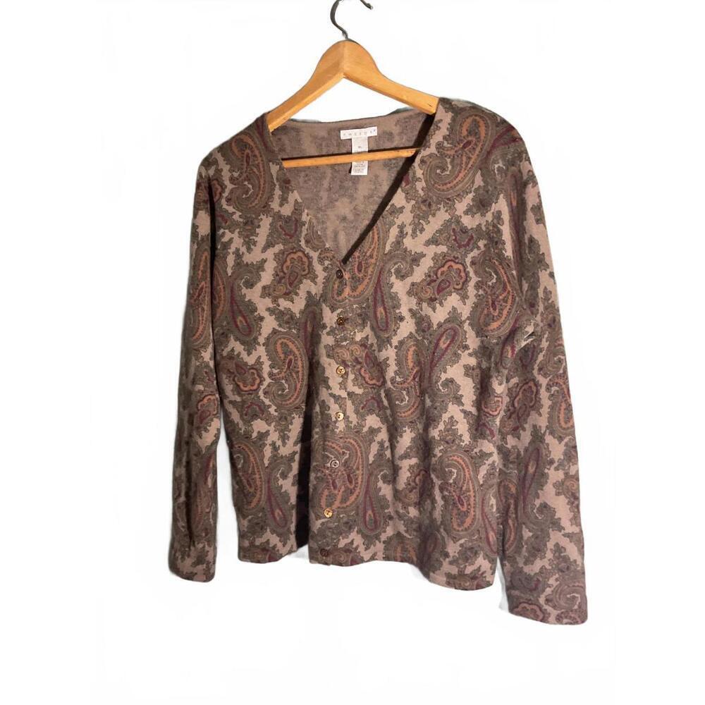 Tweeds Women's Paisley Lambswool/Angora Button-Up Cardigan Sweater XL